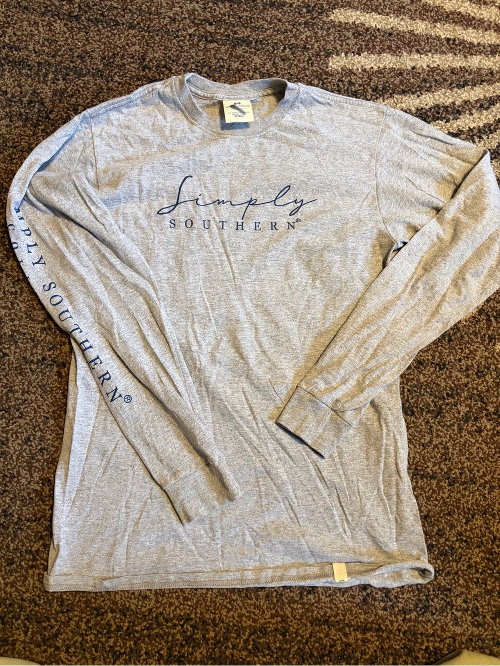 Simply Southern Long Sleeve Tee - Heather Gray with Navy Script